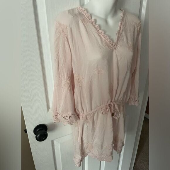 Blue Island Women’s Pink Boho Embroidered Beach/pool Cover Up Size M - Picture 2 of 6